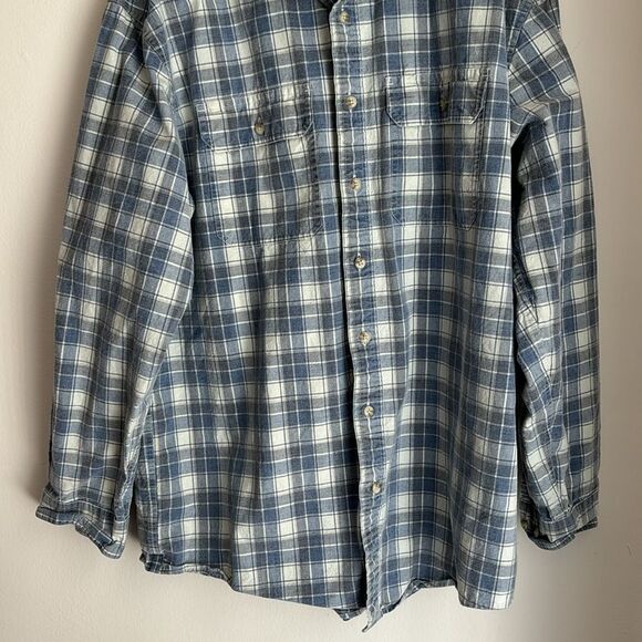 L.L Bean Men’s traditional fit plaid casual button down white blue size LG Tall - Picture 3 of 7